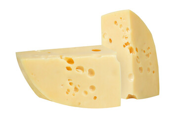 Cheese with holes on an isolated white background.