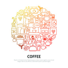 Coffee Circle Concept. Vector Illustration of Outline Design.