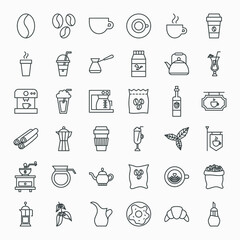 Coffee Line Icons Set. Vector Thin Outline Drink Symbols.