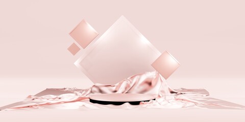 Naklejka premium Product Display and luxurious glossy fabric Empty podium or podium shelf Gallery for products 3D rendering