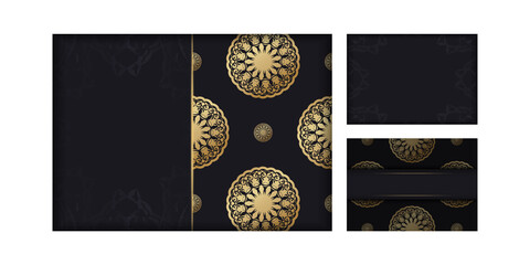 Black postcard with luxurious gold ornaments for your design.