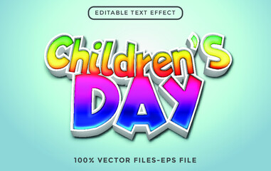 World childrens day 3d editable text effect Premium Vector