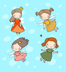 Cute cartoon fairies and princesses. Fairy elves. Children s illustrations. Vector - 457879659