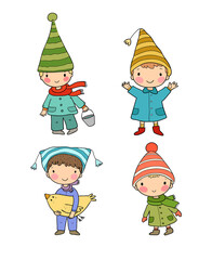 Cute cartoon gnomes . Forest elves. Little fairies
