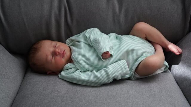 Baby Sleep Newborn Sleep, Little Girl Sleeping On Chair Face and Hands close-up
