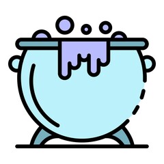 Magic cauldron icon. Outline magic cauldron vector icon color flat isolated