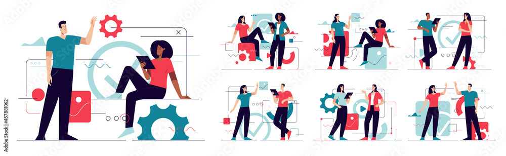 Wall mural collection of vector illustrations on the subject of web design, software development, communication