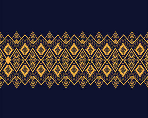 Geometric ethnic texture embroidery design with Dark Blue background design, skirt,wallpaper,clothing,wrapping,fabric,sheet, yellow triangle shapes Vector, illustration pattern.eps
