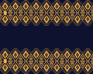 Geometric ethnic texture embroidery design with Dark Blue background design, skirt,wallpaper,clothing,wrapping,fabric,sheet, yellow triangle shapes Vector, illustration template.eps
