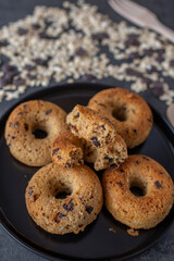 sweet home made chocolate chip donuts on a table