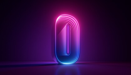 3d render, number null, digital zero symbol, pink blue gradient neon light glowing in the dark - obrazy, fototapety, plakaty
