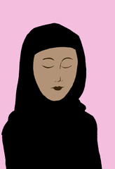Muzułmanka w czrnym chidżabie na różowym tle - obrazy, fototapety, plakaty