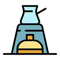 Boiling coffee pot icon. Outline boiling coffee pot vector icon color flat isolated