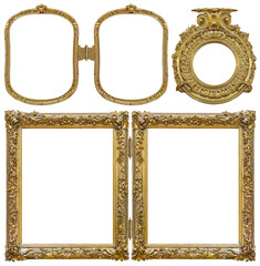 Set of golden frames for paintings, mirrors or photo isolated on white background