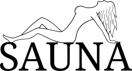Schriftzug Sauna mit der Silhouette einer Frau