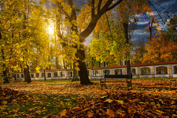 Romantic autumn park in Bialystok. Podlasie, Poland.
