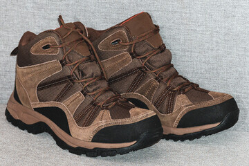 close-up. Men's boots on a gray background.