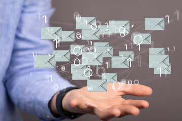 Approved email and spam message displayed on a futuristic interface