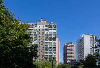 Paneled houses  in the Kiev dormitory area. Houses planning on a mass scale. Architecture 90s