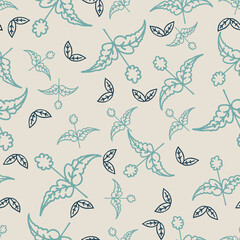 Fototapeta na wymiar Flowers, leaves, and branches seamless vector floral pattern.
