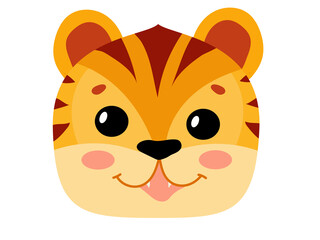 Muzzle of a Cute tiger. Symbol of the new year. Year of the tiger. Tabby kitten. Vector illustration isolated on white background.