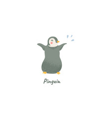 Penguin cheerful child character. Penguin aquatic bird cartoon chubby character, isolated vector illustration. 