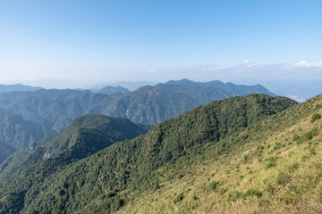 Look at the green mountains in the distance from the plateau meadow