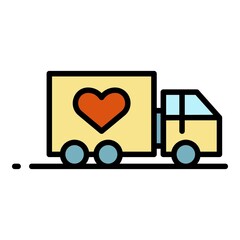 Volunteering truck icon. Outline volunteering truck vector icon color flat isolated