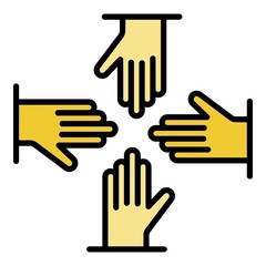 Volunteer hand group icon. Outline volunteer hand group vector icon color flat isolated