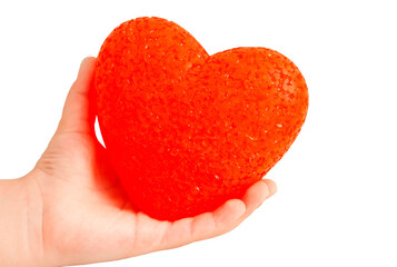 Female Hands presenting a red heart.