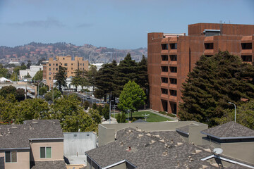 Daytime aerial view of the downtown Bay Area city of Richmond, California, USA.