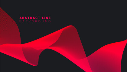 Trendy dynamic red flowing waves. Horizontal abstract spun lines on dark background.