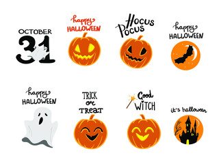  
halloween set with wishes on the white background on the white background