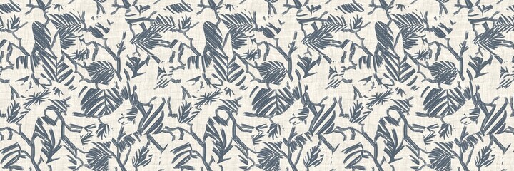 Seamless two tone hand drawn brushed effect pattern border swatch. High quality illustration. Collage of minimal drawings arranged in a seamless pattern with fabric texture overlay. Rough scribble.