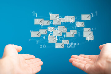 3D rendering flying email icon and web flying