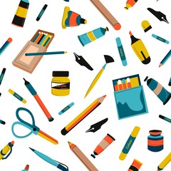 Tools for painting, brushes and colors in tubes