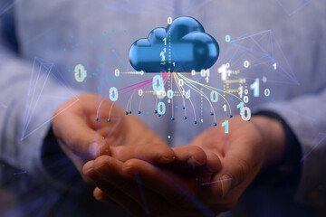 small data Cloud technology. Polygonal wireframe art looks like constellation