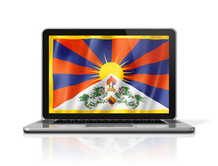 Tibet flag on laptop screen isolated on white. 3D illustration