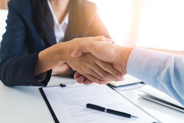 two business person shaking hands after deal contract done. - obrazy, fototapety, plakaty