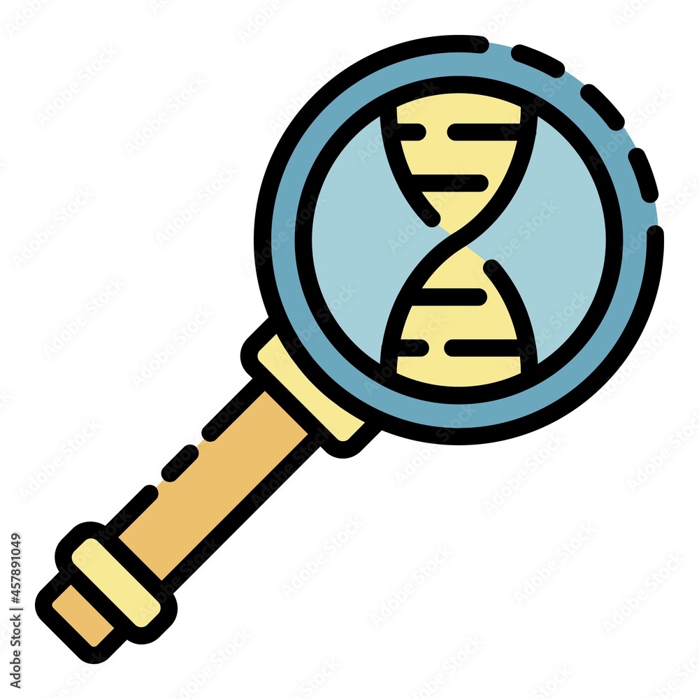 Poster dna helix in magnifier icon. outline dna helix in magnifier vector icon color flat isolated