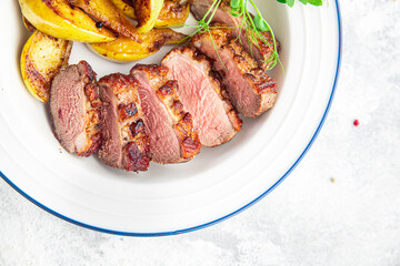 duck breast meat and garnish poultrysecond course side dish fresh ready to eat meal snack on the table copy space food background 