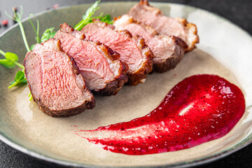 duck breast meat and garnish poultrysecond course side dish fresh ready to eat meal snack on the table copy space food background 