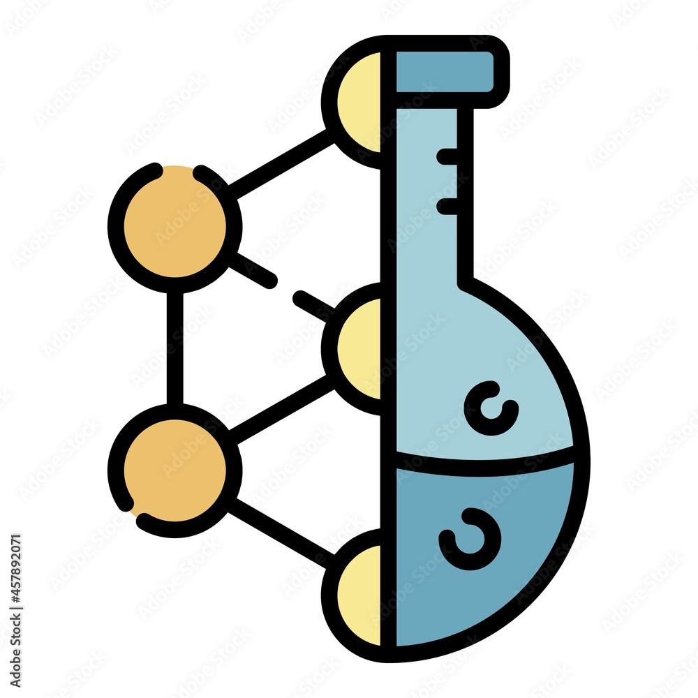 Poster molecular lattice and flask icon. outline molecular lattice and flask vector icon color flat isolate