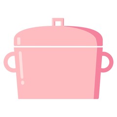 A pink casserole with handles and a lid.