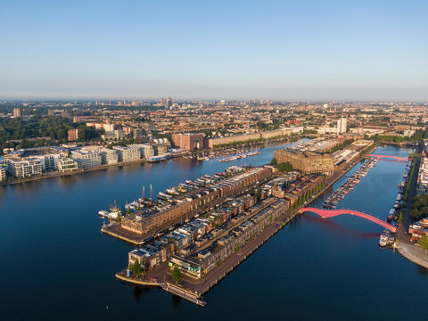 Aerial view of Borneo island and residential disctrict in Amsterdam