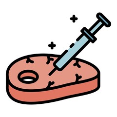 Meat with syringe icon. Outline meat with syringe vector icon color flat isolated