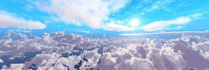 Beautiful clouds at sunset, clouds panorama, clouds top view, 3D rendering