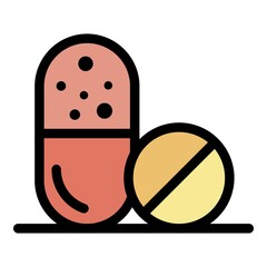 Capsule and classic pill icon. Outline capsule and classic pill vector icon color flat isolated