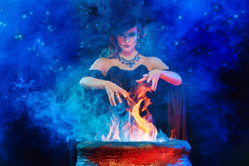 conjuring over a cauldron