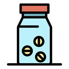 Pill bottle icon. Outline pill bottle vector icon color flat isolated